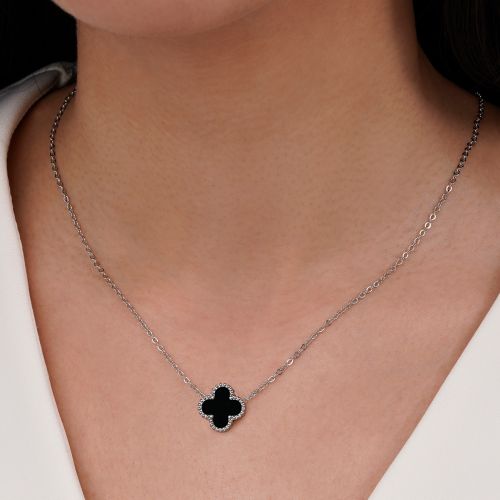 گردنبند ونکلیف مشکی استیل نقره ای 13 میل