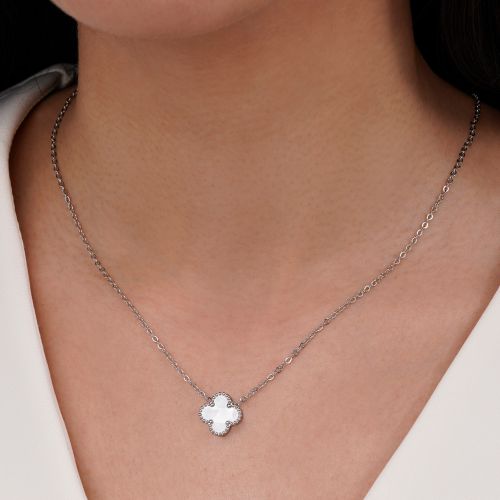 گردنبند ونکلیف سفید استیل نقره ای 13 میل