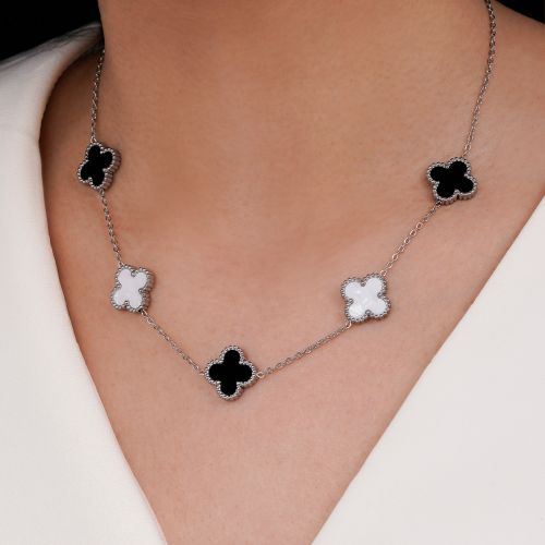 گردنبند ونکلیف مشکی،سفید استیل 304 نقره ای 15میل