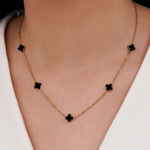 گردنبند ونکلیف مشکی استیل 304 طلایی 9میل 