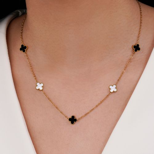 گردنبند ونکلیف مشکی،سفید استیل 304 طلایی 9میل 