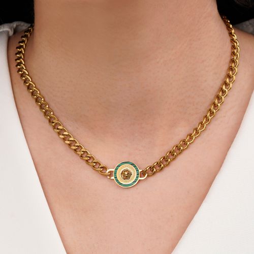 گردنبند ورساچه سبز استیل 304 طلایی 15 میل