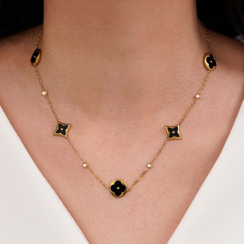 گردنبند ونکلیف مشکی استیل 304 طلایی 12 میل