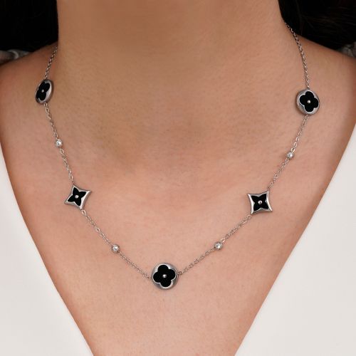 گردنبند ونکلیف مشکی استیل 304 نقره ای 12 میل