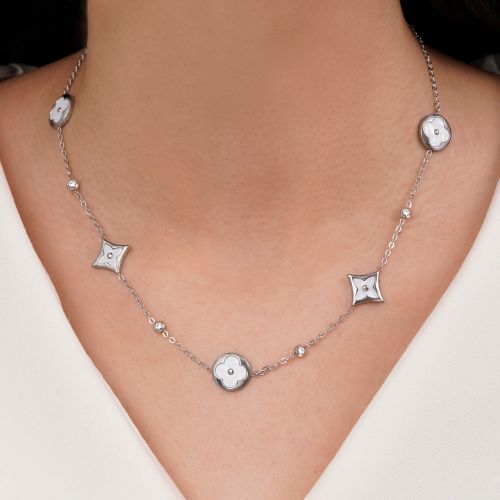 گردنبند ونکلیف سفید استیل 304 نقره ای 12 میل