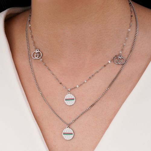 گردنبند GUCCI گوچی چند لاین استیل 304 نقره ای
