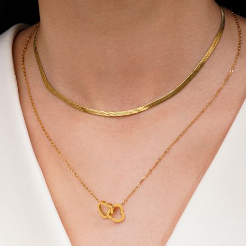گردنبند قلب چند لاین استیل 304 طلایی