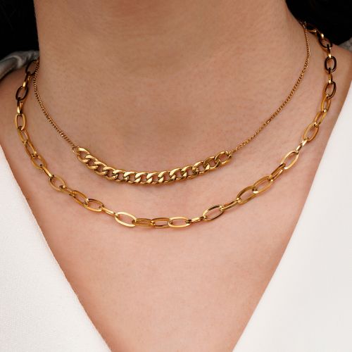 گردنبند چند لاین زنجیری استیل 304 طلایی