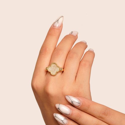 انگشتر TRENDY ون کلیفVan Cleef  نگین دار فری سایز طلایی