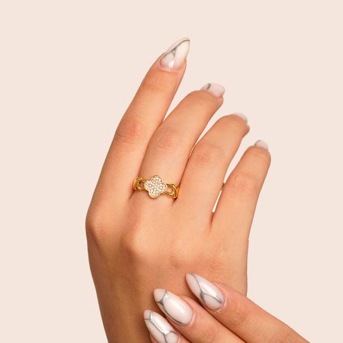 انگشتر TRENDY ون کلیفVan Cleef نگین دار فری سایز طلایی