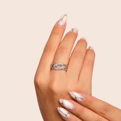 انگشتر TRENDY کارتیر Cartier نگین دار فری سایز سفید