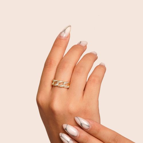 انگشتر TRENDY کارتیرCartier نگین دار فری سایز طلایی