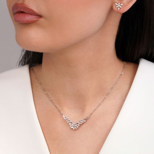 نیم ست جواهری نگین سفید تیتانیوم نقره ای