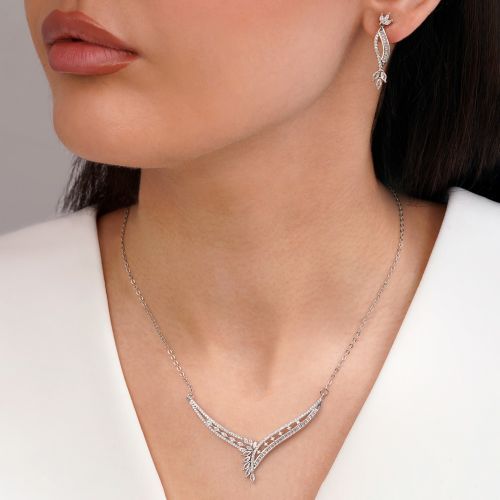 نیم ست جواهری نگین سفید تیتانیوم نقره ای