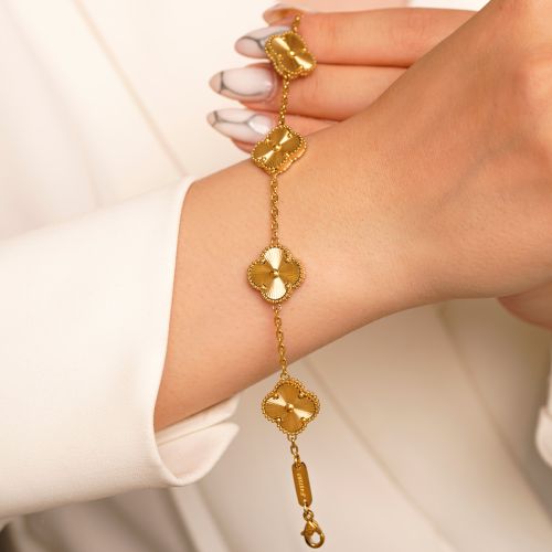 دستبند استیل 304  (Van cleef) ون کلیف 15 میل طلایی
