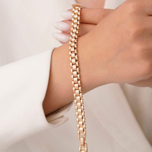 دستبند شوپینگ زنجیری رولکس 8.5 میل طلایی