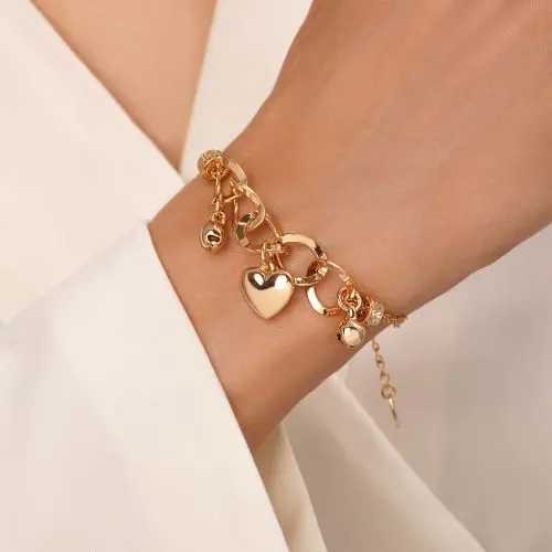 دستبند آویز دار طلایی شوپینگ