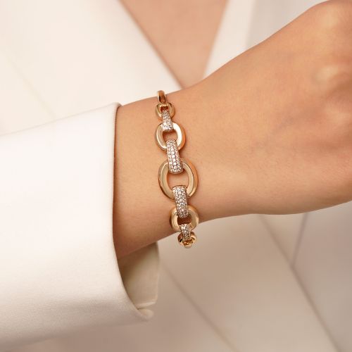 دستبند النگویی شوپینگ نگین دار سایز3 طلایی