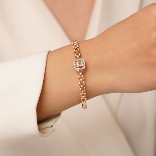 دستبند النگویی شوپینگ نگین دار سایز3 طلایی