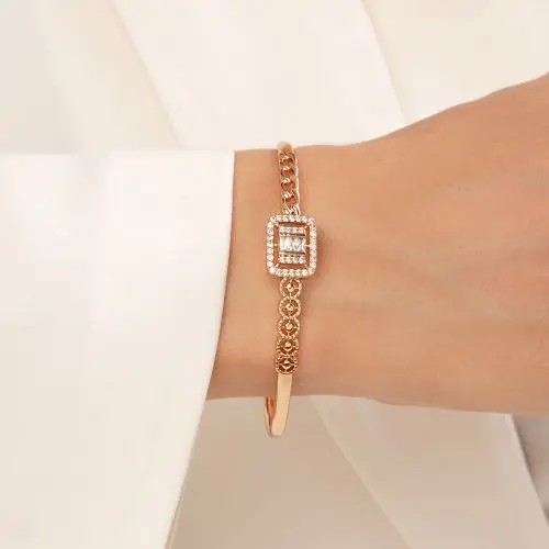 دستبند النگویی امرالدکات نگین دار طلایی شوپیگ ( سایز 2) 