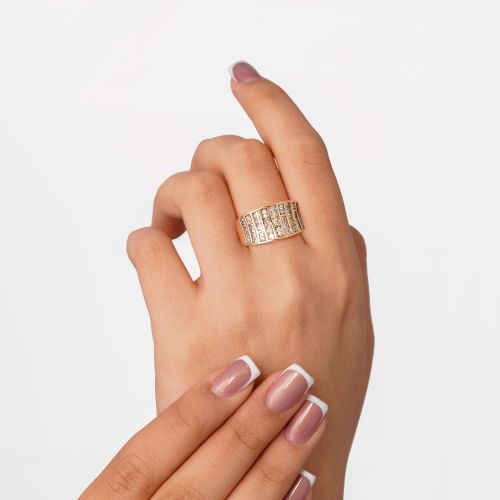 انگشتر شوپینگ نگین دار طلایی(پک 3 عددی)