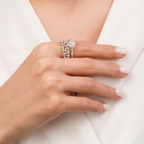 انگشتر نگین دار نقره ای شوپینگ سایز 7