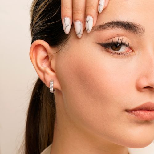گوشواره شوپینگ حلقه ای 5 میل نگین دار سفید