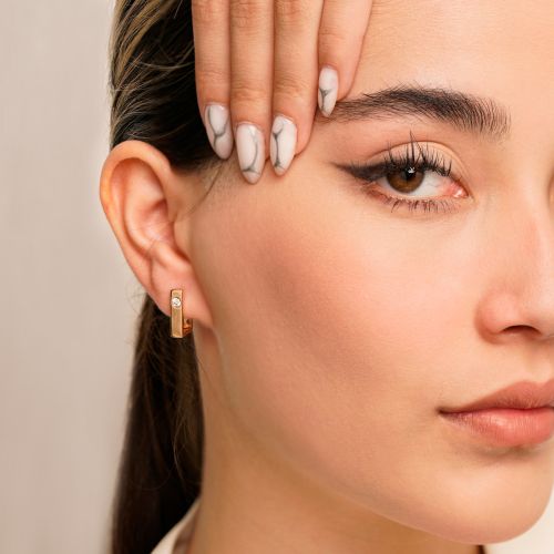 گوشواره شوپینگ حلقه ای  نگین دار 4 میل طلایی