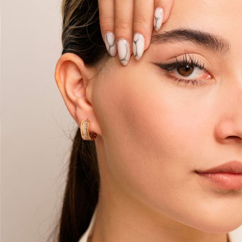 گوشواره شوپینگ حلقه ای نگین دار 7میل  طلایی