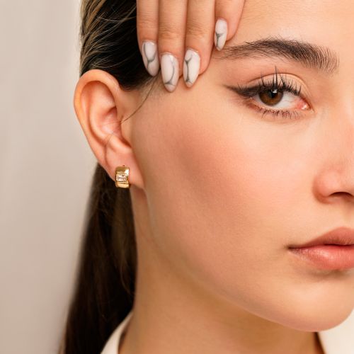 گوشواره شوپینگ حلقه ای نگین دار7 میل  طلایی