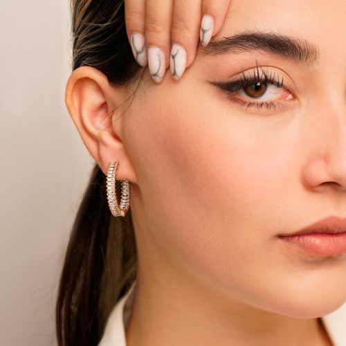 گوشواره شوپینگ حلقه ای نگین تنیسی 5 میل طلایی