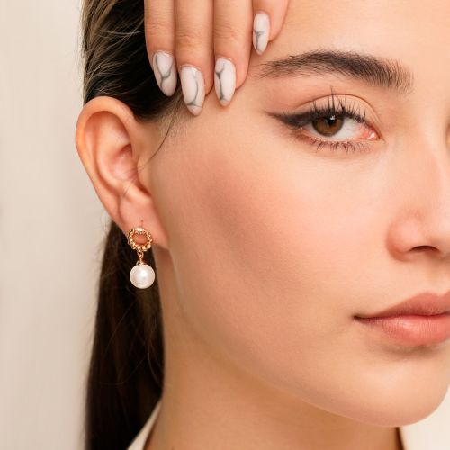 گوشواره شوپینگ حلقه ای مرواریدی  11 میل طلایی