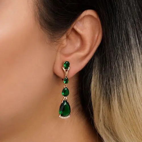 گوشواره شوپینگ نگین سبز طلایی