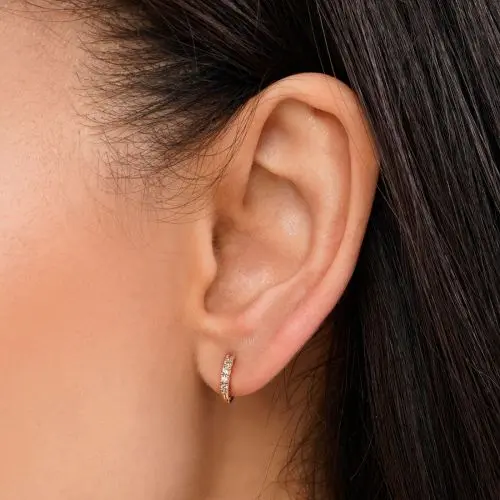 گوشواره شوپینگ حلقه ای نگین دار طلایی
