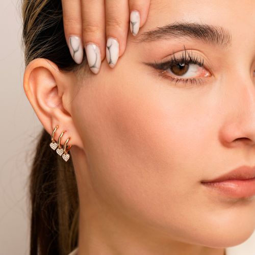 گوشواره شوپینگ میخی 11میل  قلب طلایی
