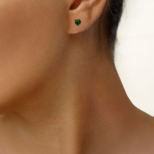 گوشواره شوپینگ میخی نگین سبز طلایی