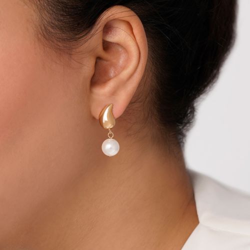 گوشواره شوپینگ میخی مرواریدی طلایی