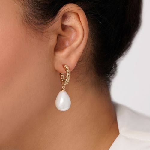 گوشواره شوپینگ میخی مرواریدی طلایی