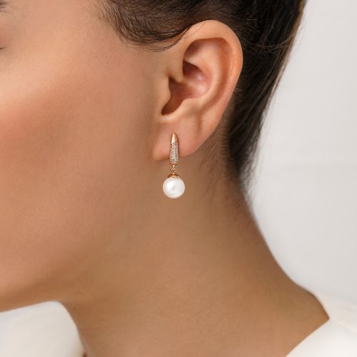 گوشواره شوپینگ آویز دار مرواریدی طلایی