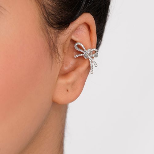 گوشواره شوپینگ ایرکاف حلقه ای  نگین دار سفید