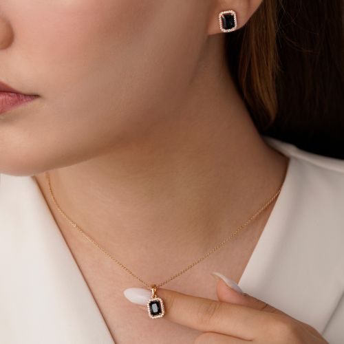 نیم ست شوپینگ پلاک دار نگین مشکی طلایی