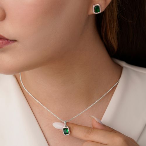 نیم ست شوپینگ پلاک دار نگین سبز سفید