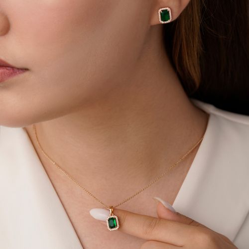 نیم ست شوپینگ پلاک دار نگین سبز طلایی