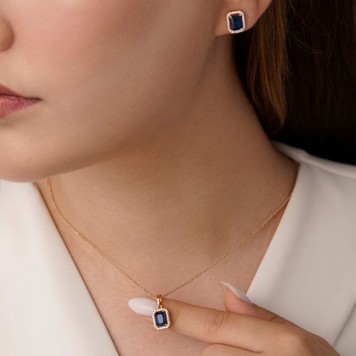 نیم ست شوپینگ پلاک دار نگین سورمه ای طلایی