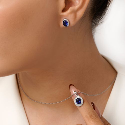 نیم ست شوپینگ پلاک دار نگین سورمه ای سفید