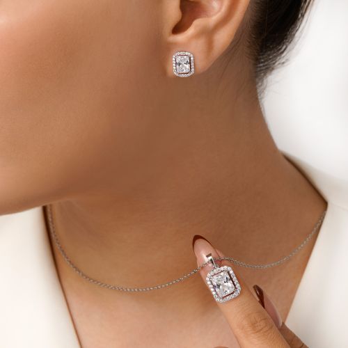 نیم ست شوپینگ پلاک دار نگین دار سفید