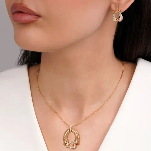 نیم ست فرد نگین دار طلایی شوپینگ