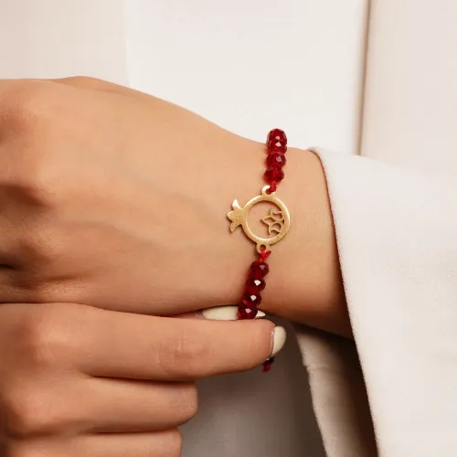 دستبند نخی انار پلاک استیل