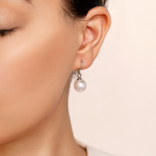 گوشواره استیل  آویز مروارید سفید