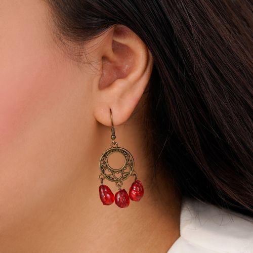 گوشواره برنزی یلدا سه دانه انار آویز